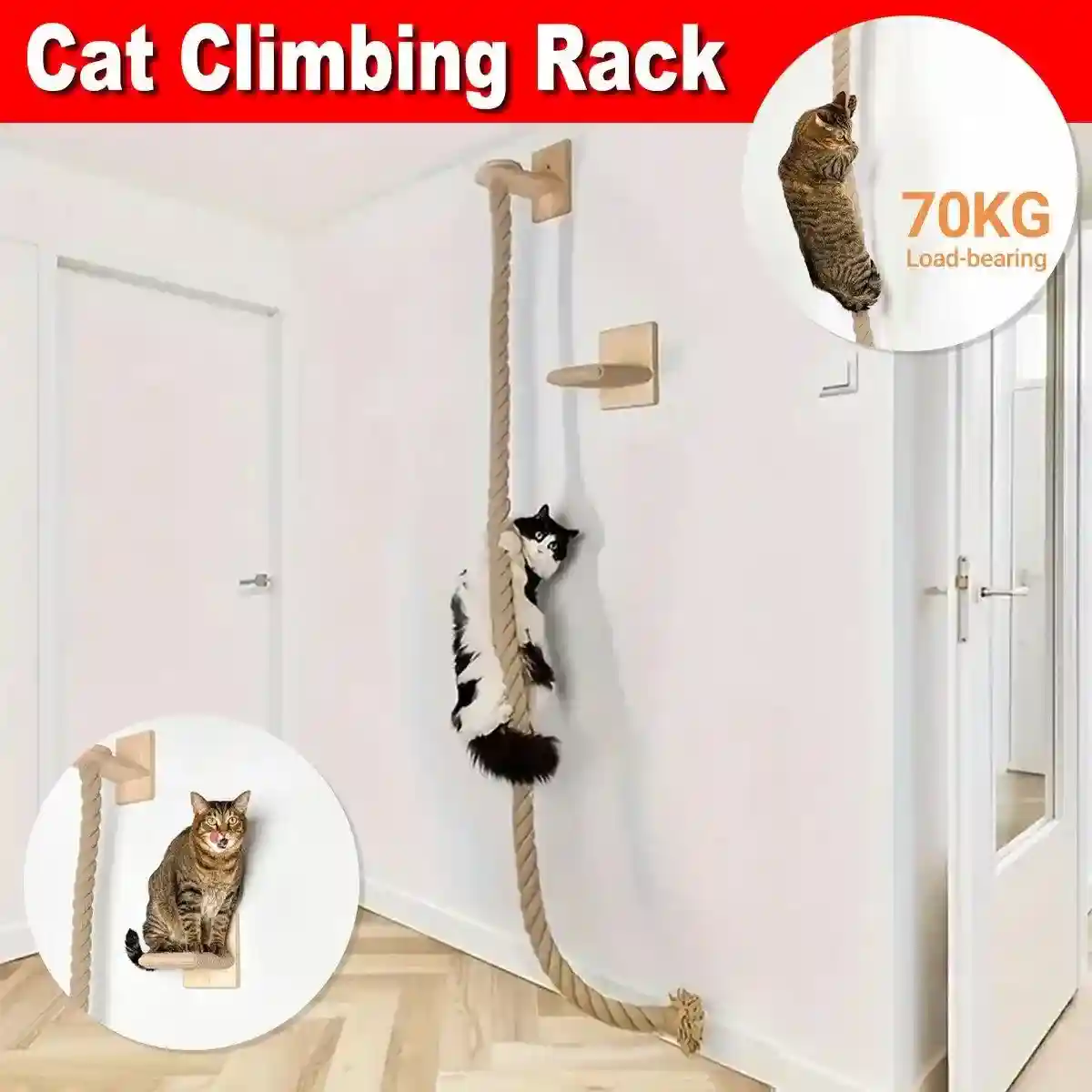 Solid Wood Cat Tree with Platforms & Ladder - Image 2