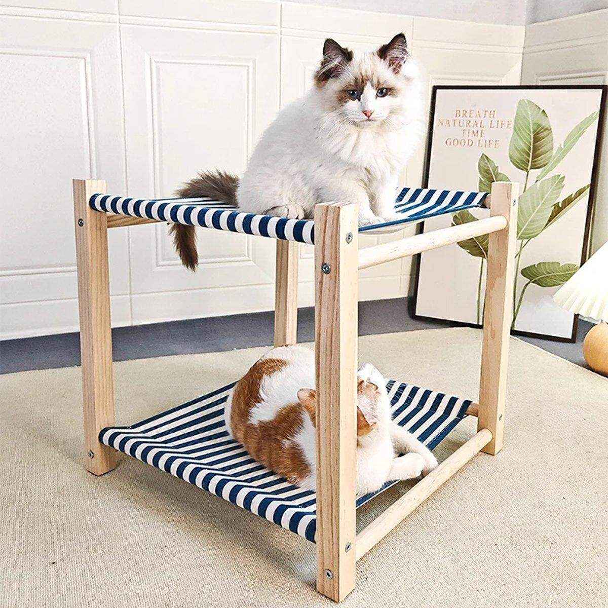 Solid Wood Dual-Layer Cat Hammock Cat Bed - Image 12