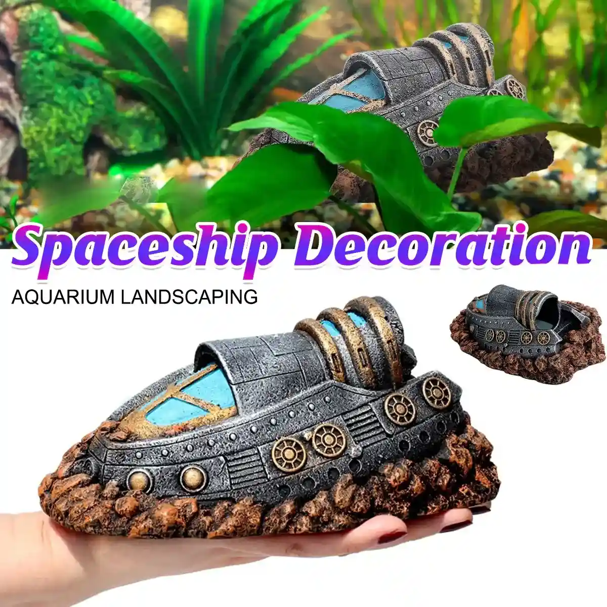 Spaceship Aquarium Decoration Resin Fish Tank Ornament