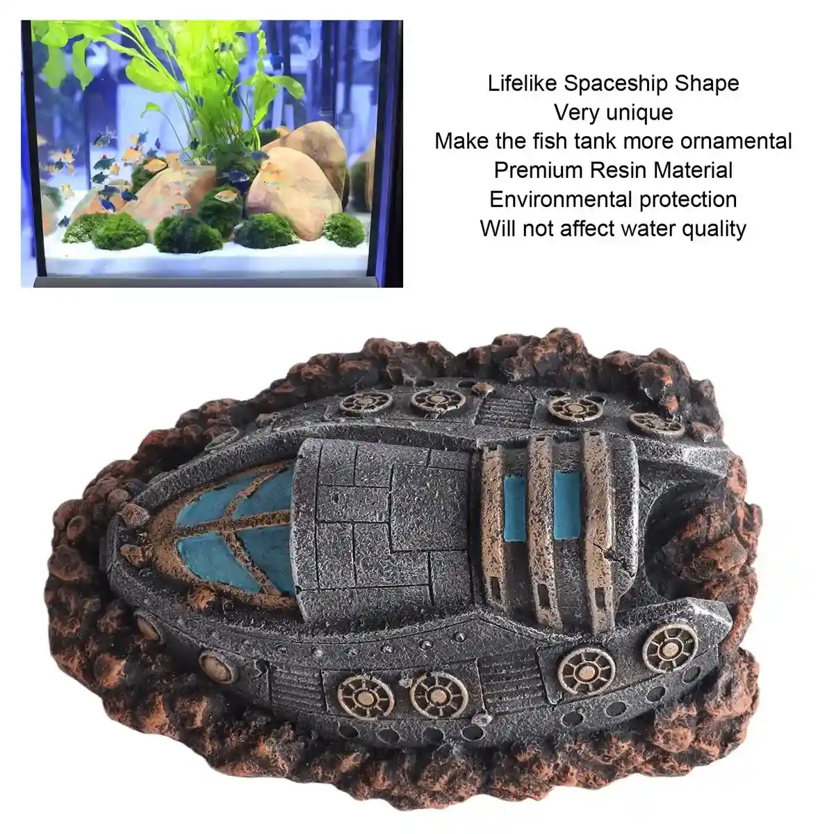 Spaceship Aquarium Decoration Resin Fish Tank Ornament - Image 5