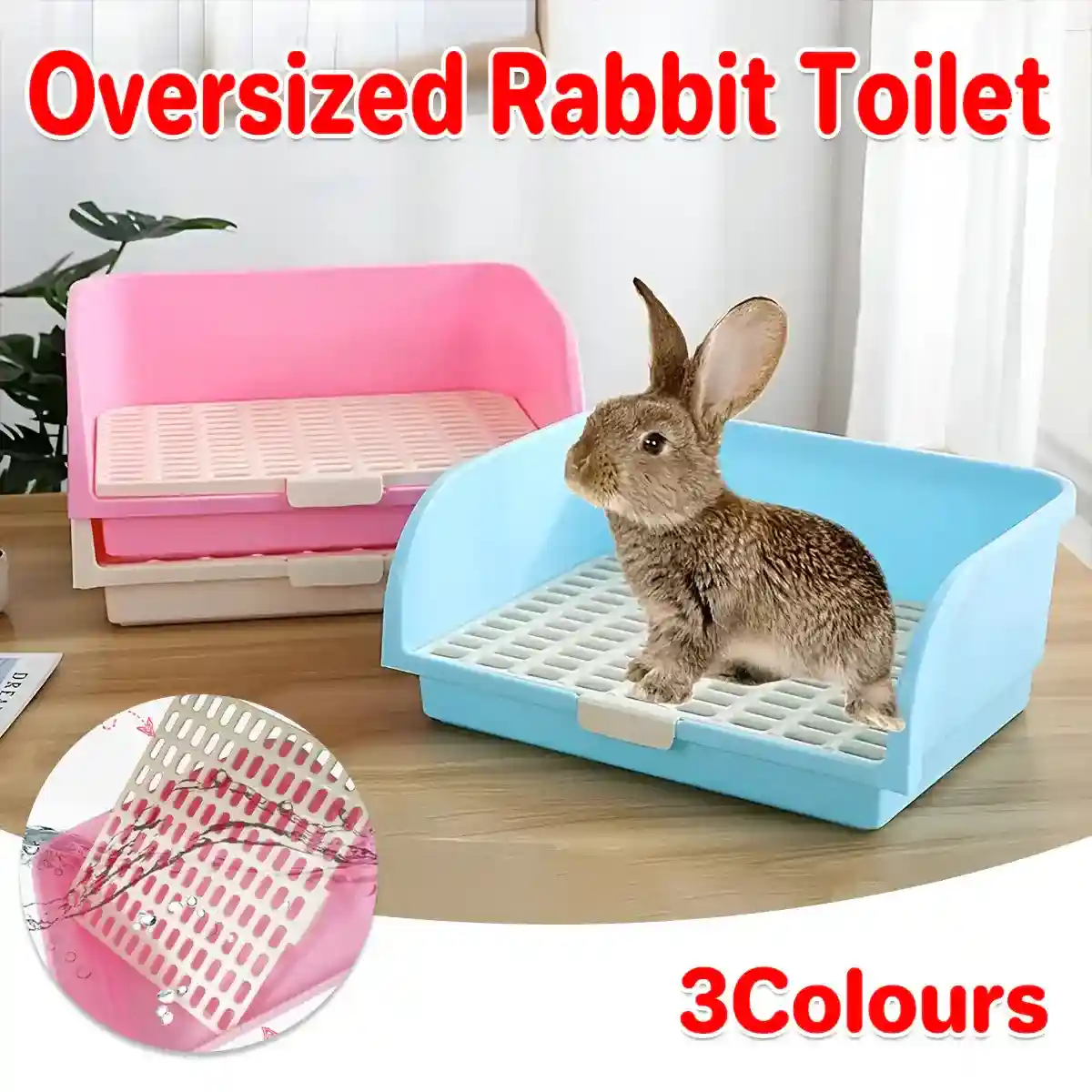 Spacious Rabbit Toilet with Splash Guard & Removable Mesh Grid