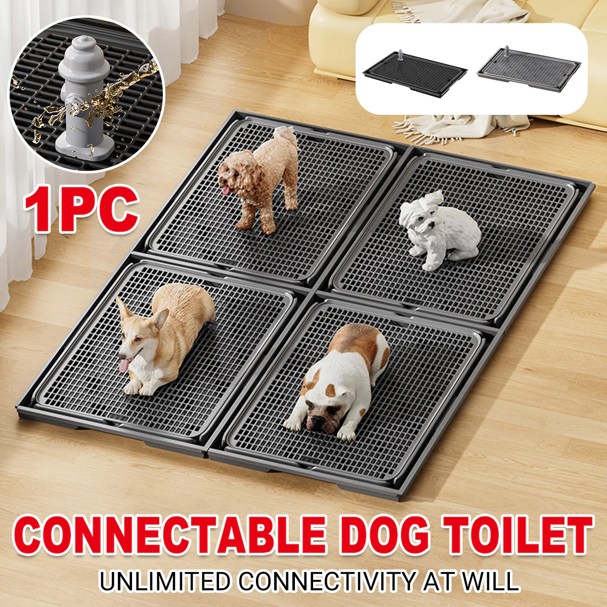 Spliceable Dog Toilet With Grid Tray For Small & Medium Dogs