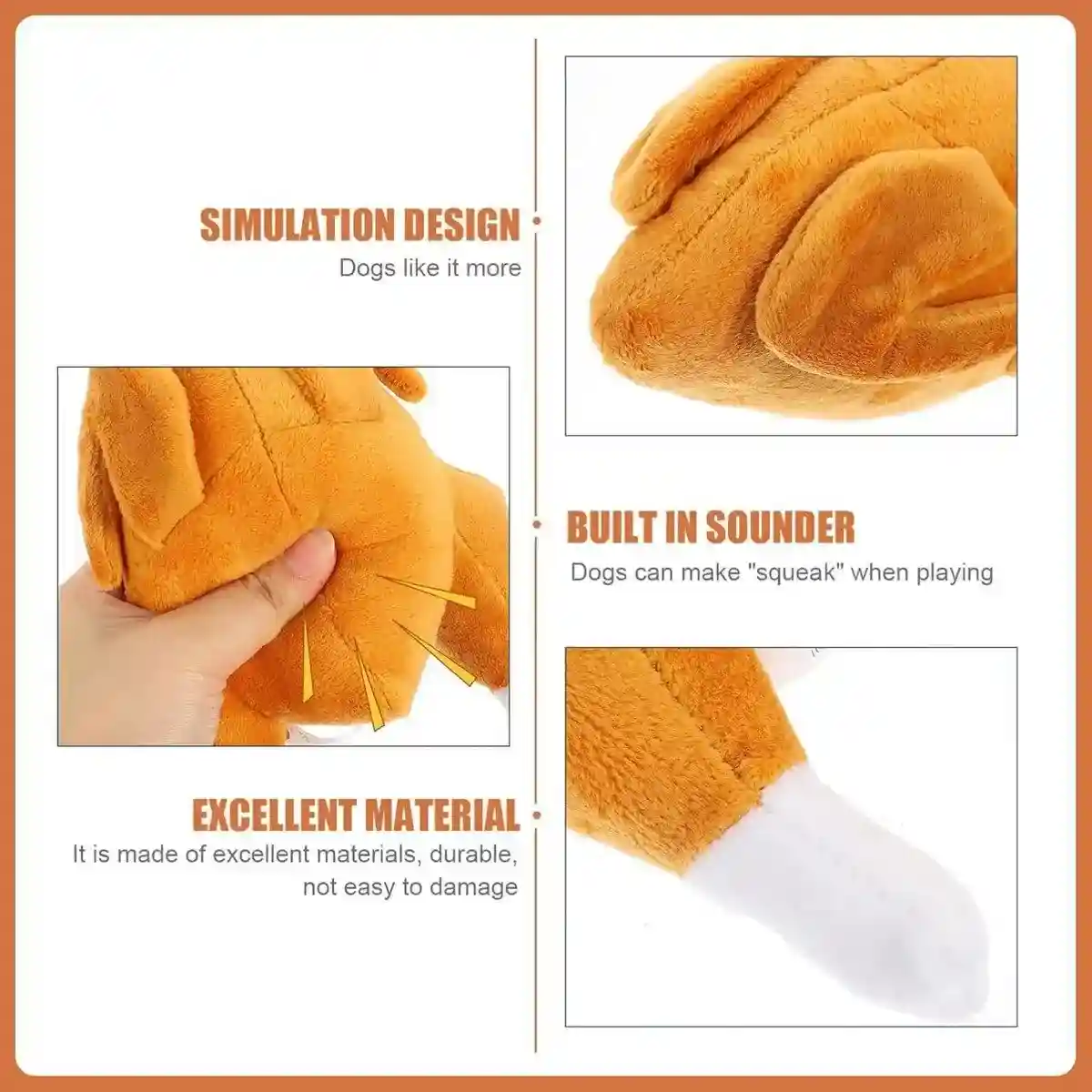 Durable Roast Chicken Plush Dog Toy with Squeaker Fun for All Dogs - Image 11