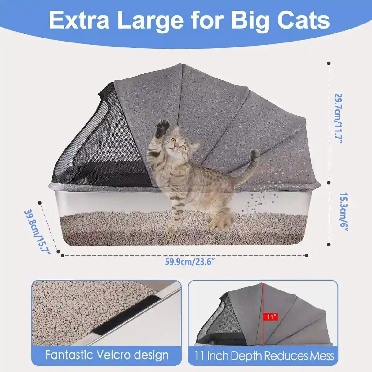 Stainless Steel Cat Litter Box with Covered Canopy & Anti-Tracking Mat - Image 6