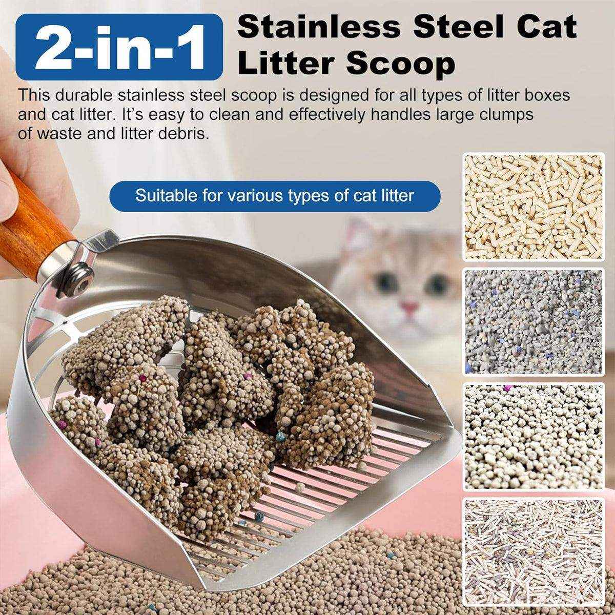 Stainless Steel Cat Litter Scoop with Wooden Handle - Image 12
