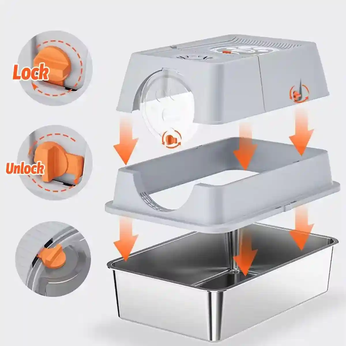 Large Fully Enclosed Stainless Steel Cat Litter Box 60×40×39cm - Image 8
