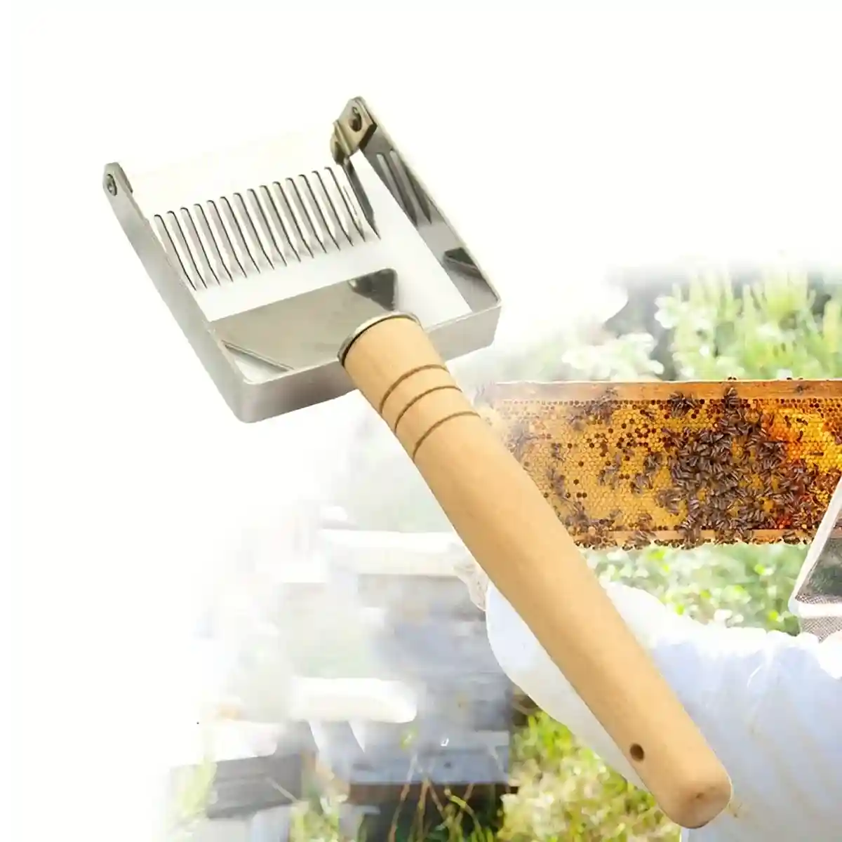 Stainless Steel Honey Scraper with 17 Tines and Wooden Handle - Image 8