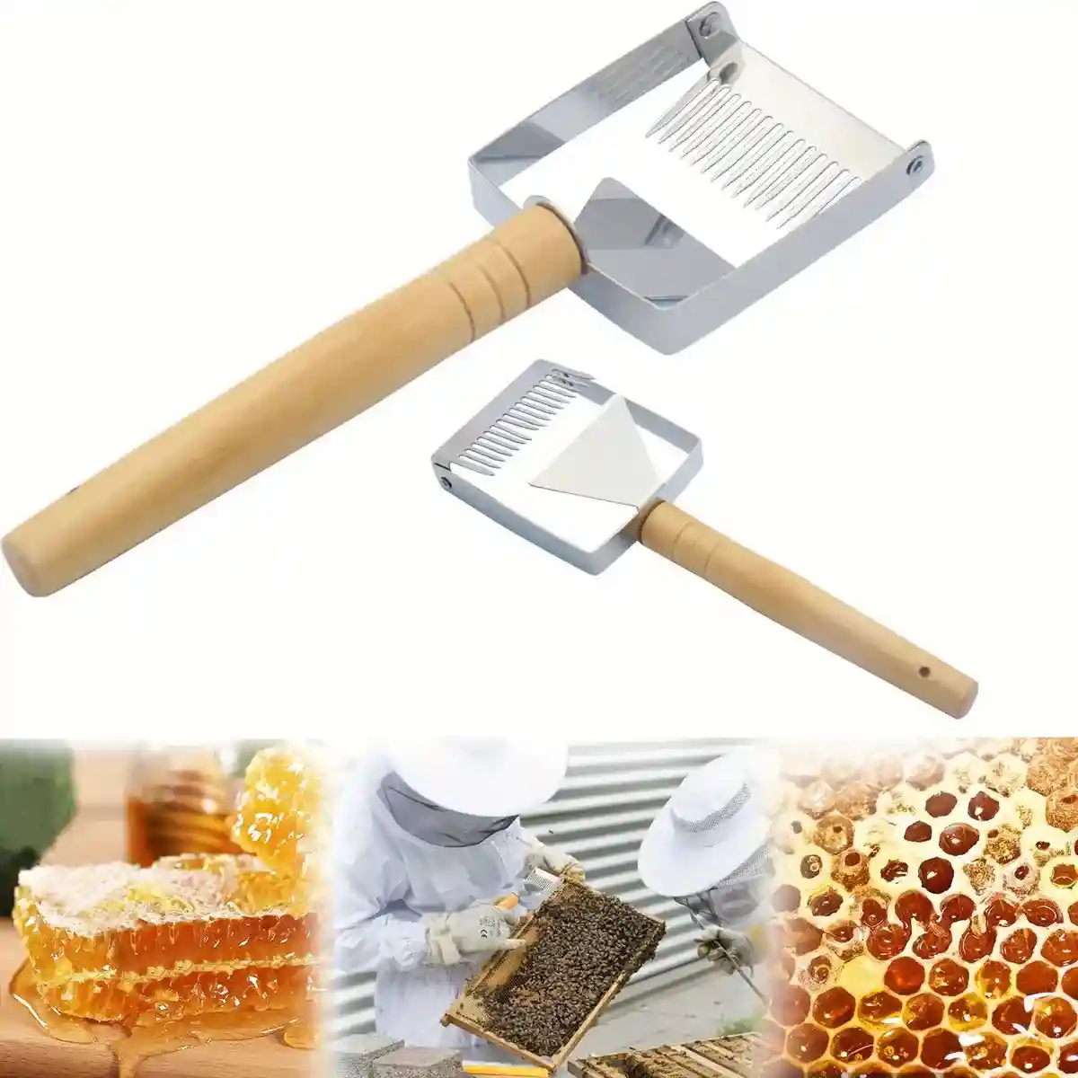 Stainless Steel Honey Scraper with 17 Tines and Wooden Handle - Image 9