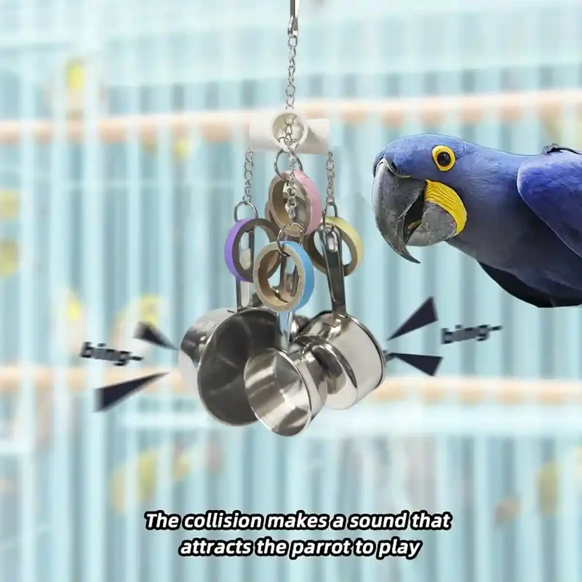 Stainless Steel Parrot Toy Bell & Colourful Paper Rings for Birds - Image 13