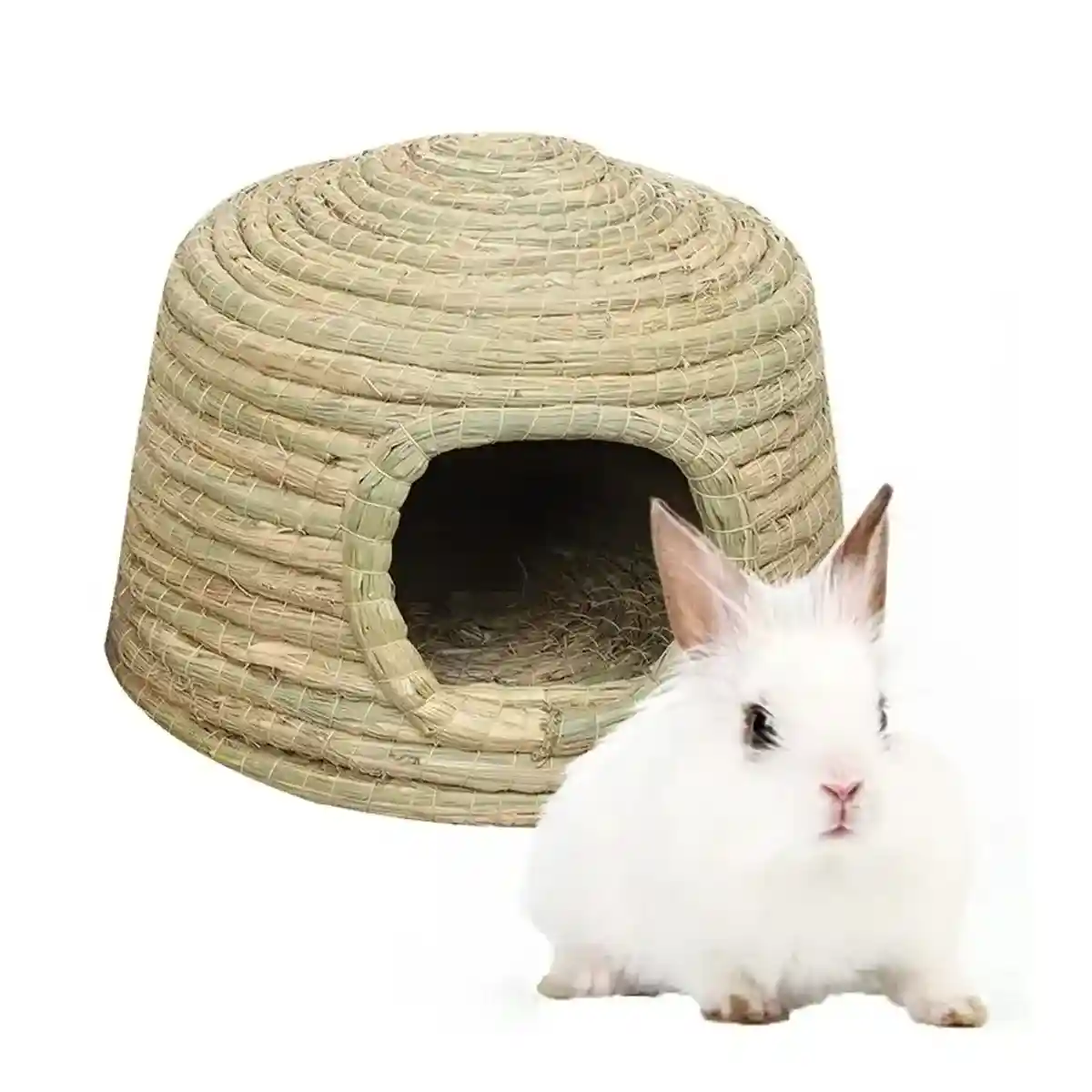 Cozy Straw Rabbit House with Detachable Base for Small Pets - Image 11