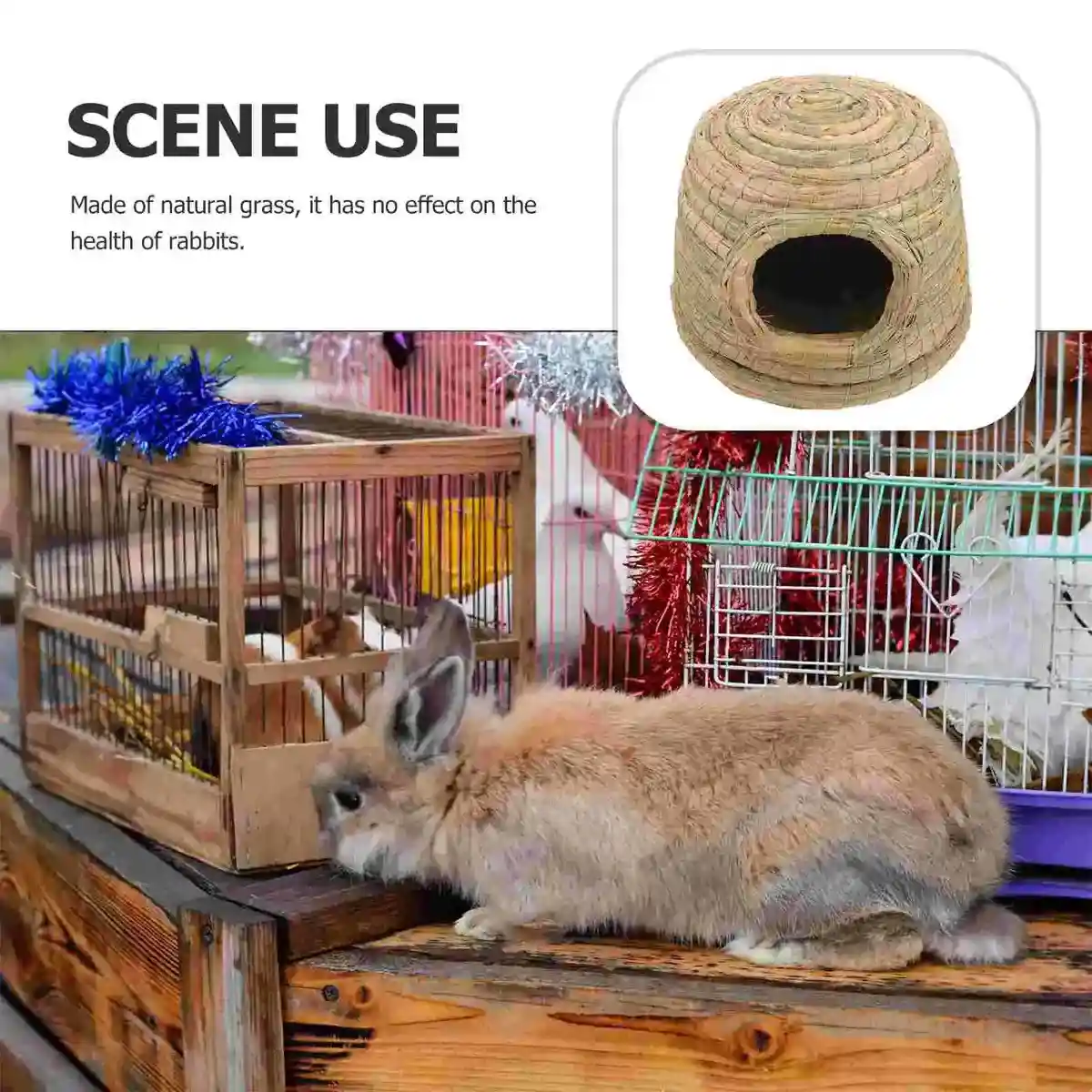Cozy Straw Rabbit House with Detachable Base for Small Pets - Image 12