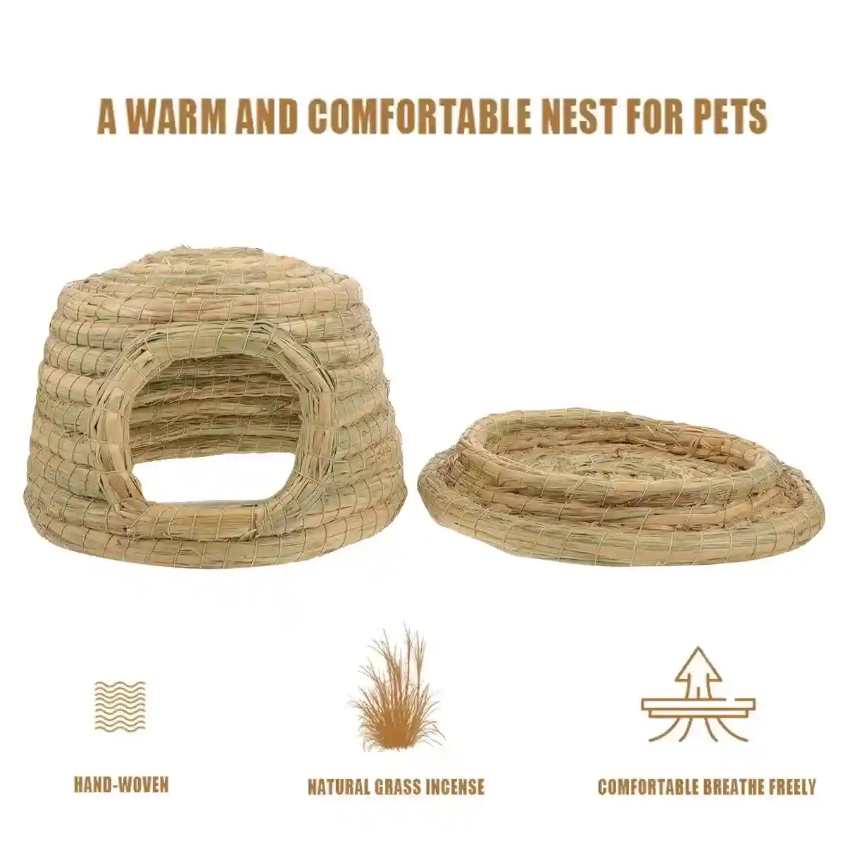 Cozy Straw Rabbit House with Detachable Base for Small Pets - Image 3