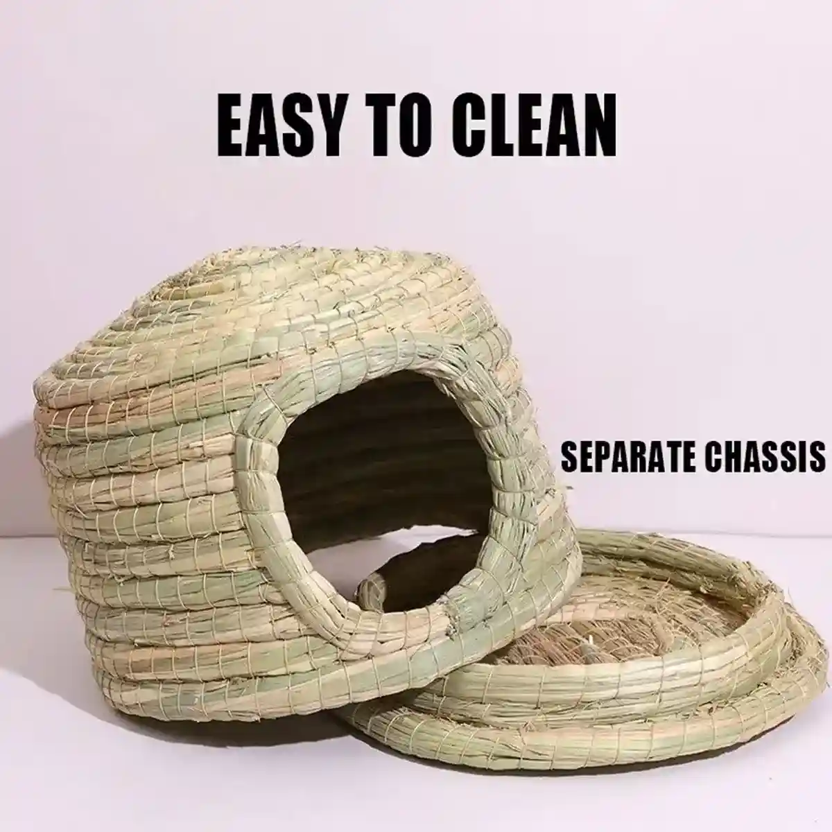Cozy Straw Rabbit House with Detachable Base for Small Pets - Image 5