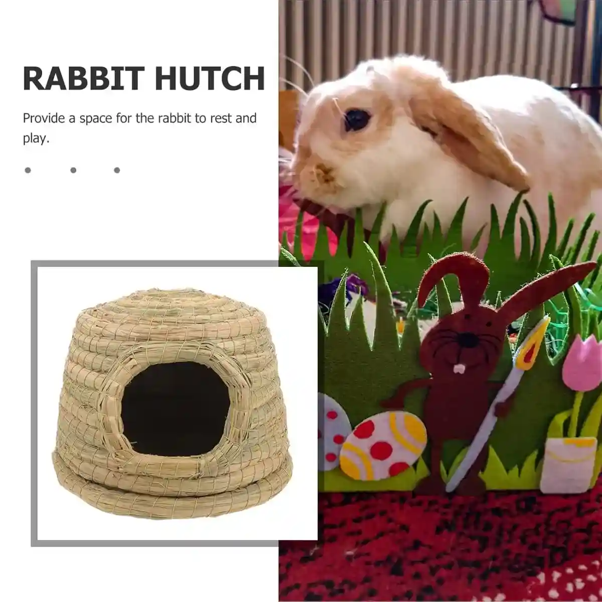 Cozy Straw Rabbit House with Detachable Base for Small Pets - Image 6