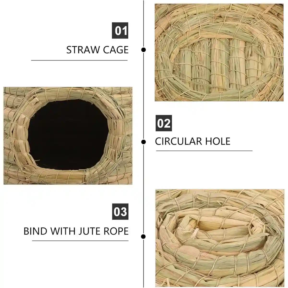 Cozy Straw Rabbit House with Detachable Base for Small Pets - Image 7