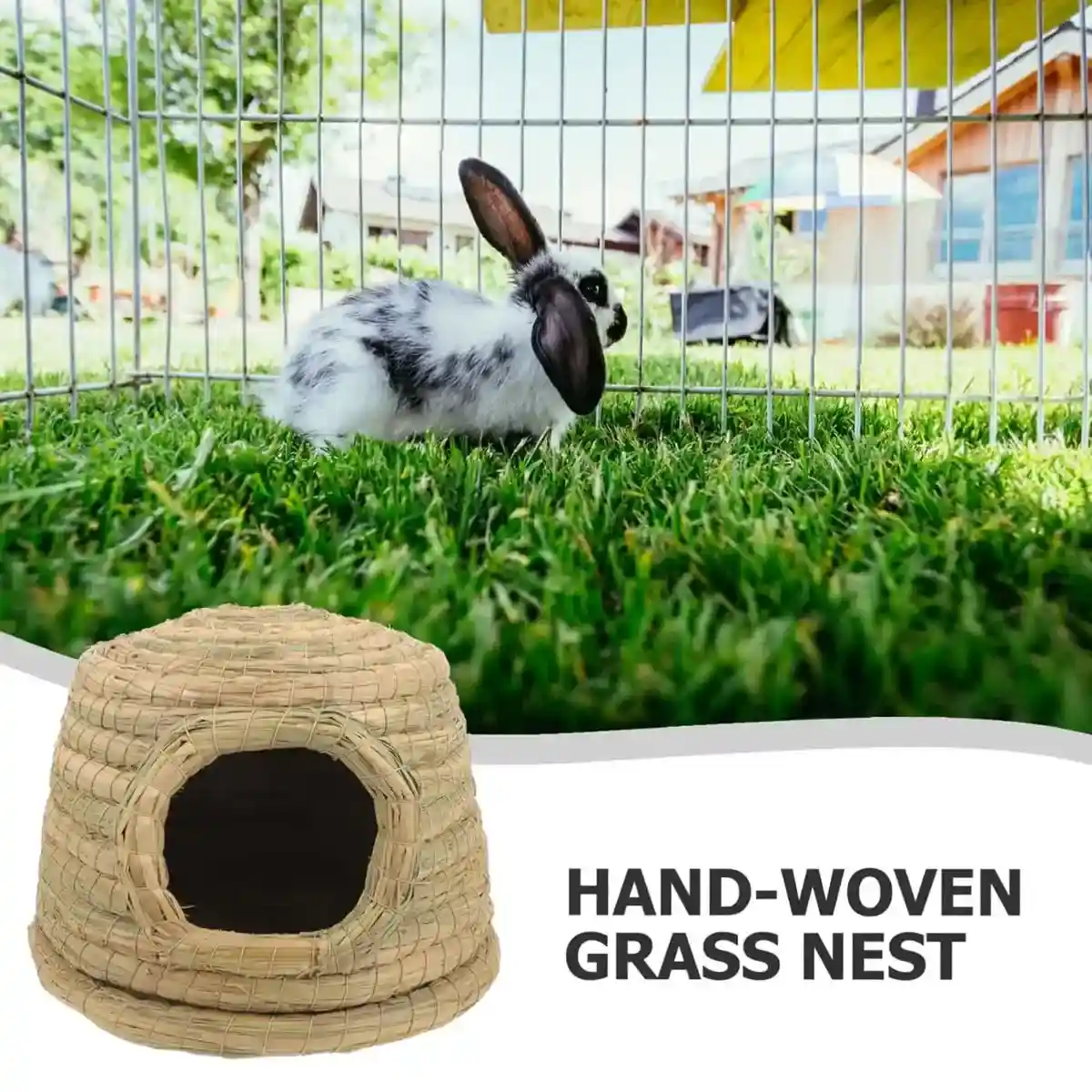 Cozy Straw Rabbit House with Detachable Base for Small Pets - Image 9