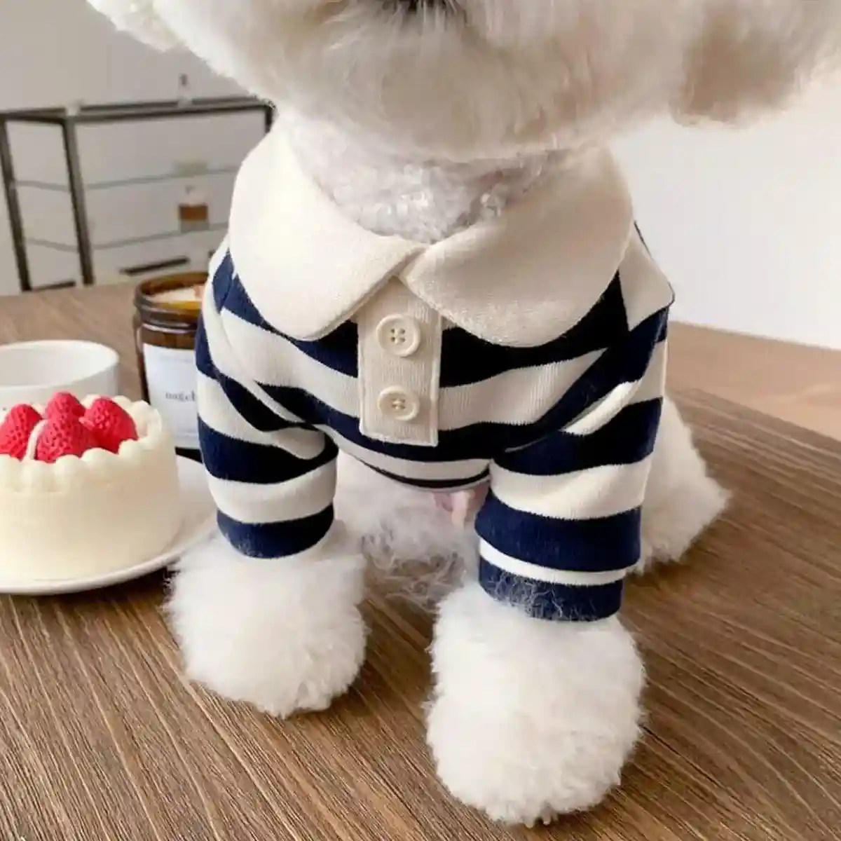Striped Crew Neck Dog T-Shirt Fashionable Pet Outfit in Multiple Sizes - Image 5