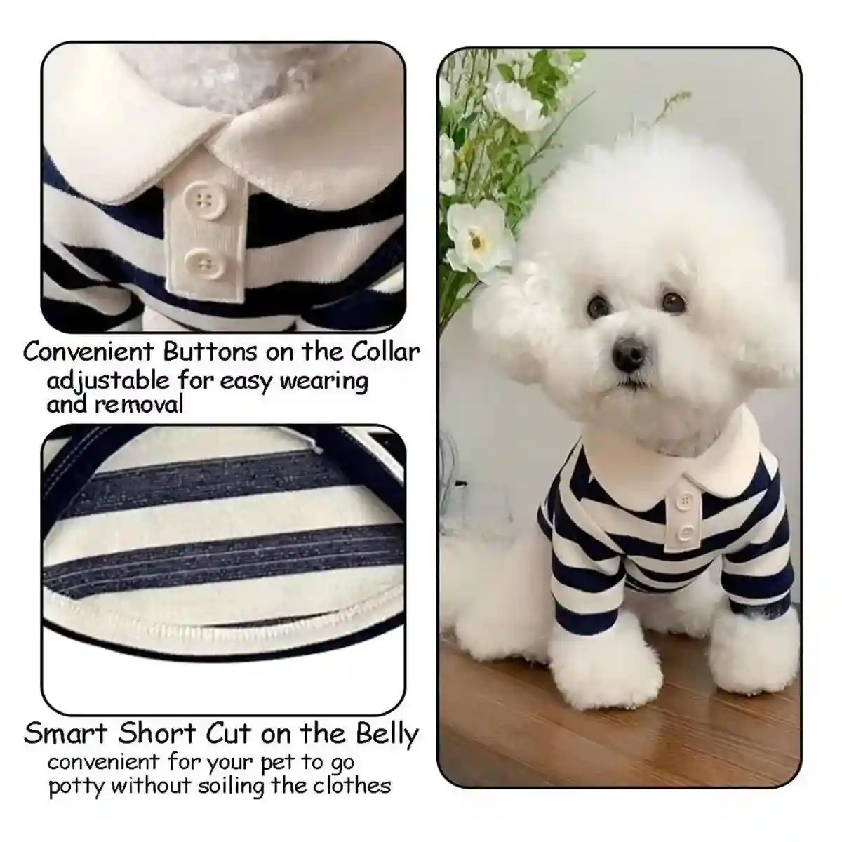 Striped Crew Neck Dog T-Shirt Fashionable Pet Outfit in Multiple Sizes - Image 8