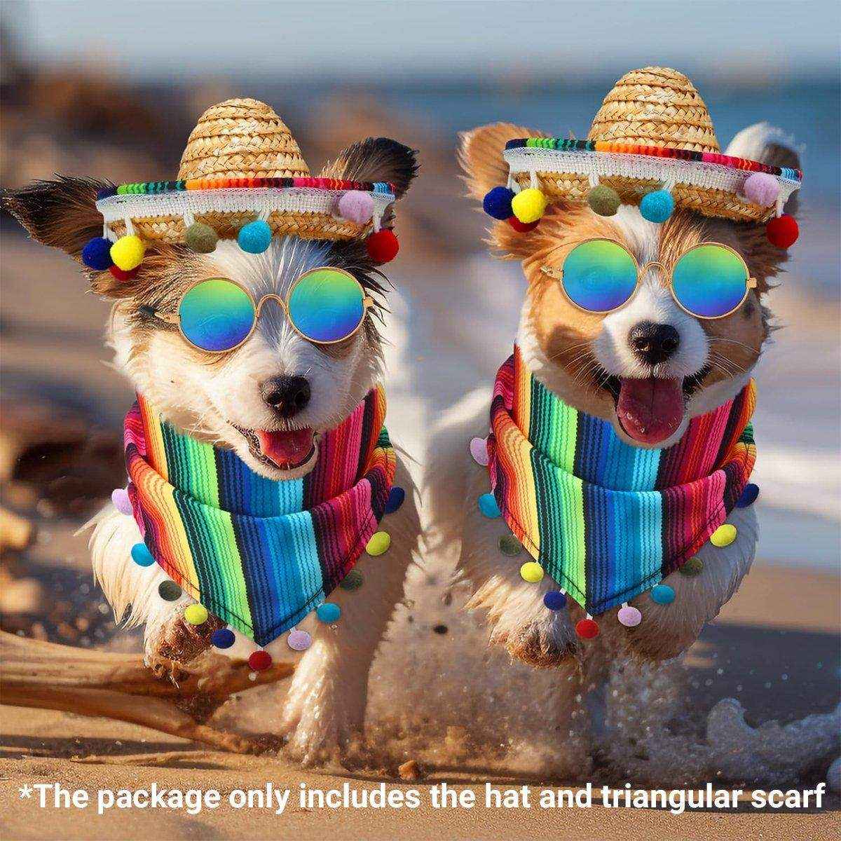 Striped Triangle Pet Towel & Fur Ball Straw Hat Scarf Set, Colorful Pet Accessories - Image 12