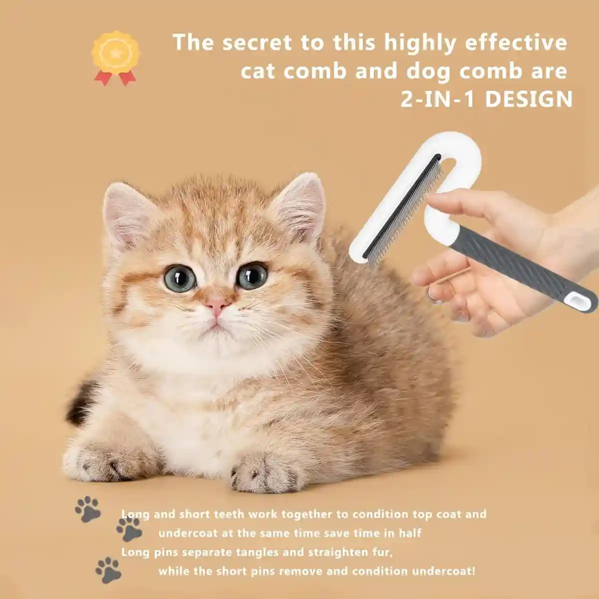 T-Shaped Pet Grooming Comb Dual Teeth Detangler for Cats & Dogs - Image 15