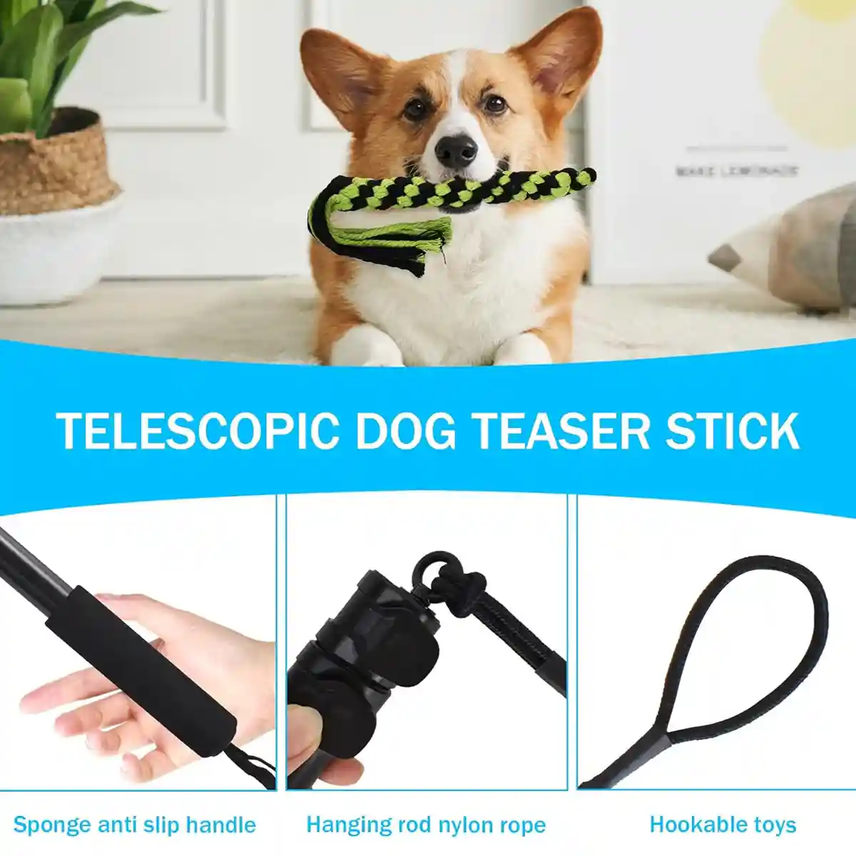 Telescopic Dog Teaser Stick with Chew Toys for Large Breed Training - Image 14