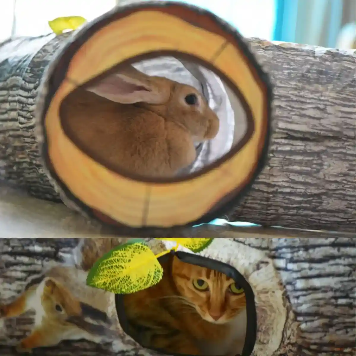 Y-Shaped Tree Trunk Cat Tunnel for Indoor & Outdoor Pet Play - Image 11