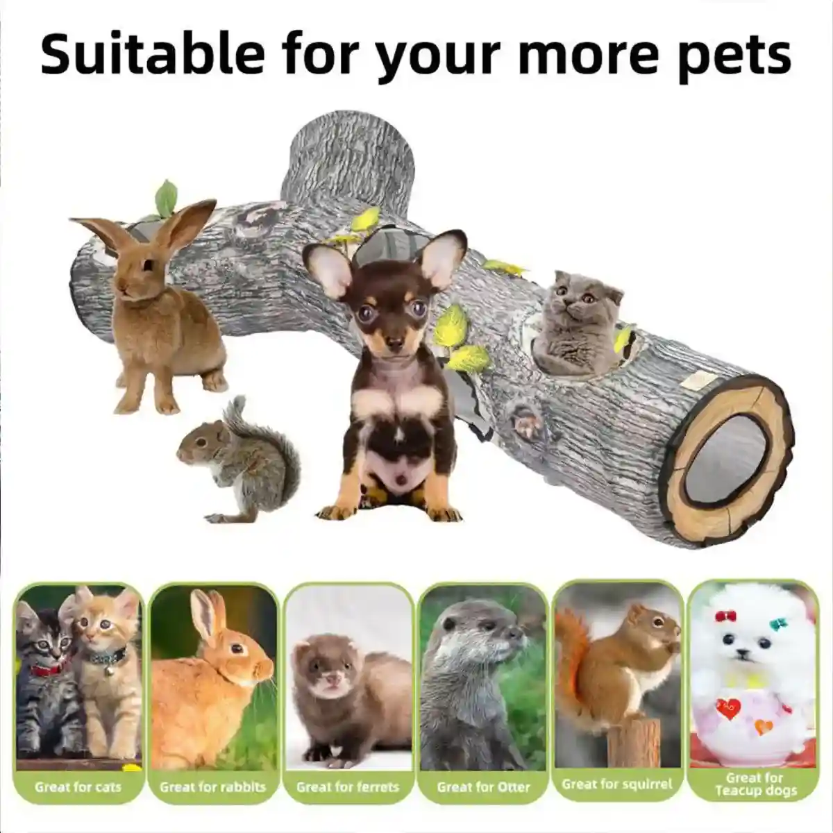 Y-Shaped Tree Trunk Cat Tunnel for Indoor & Outdoor Pet Play - Image 4
