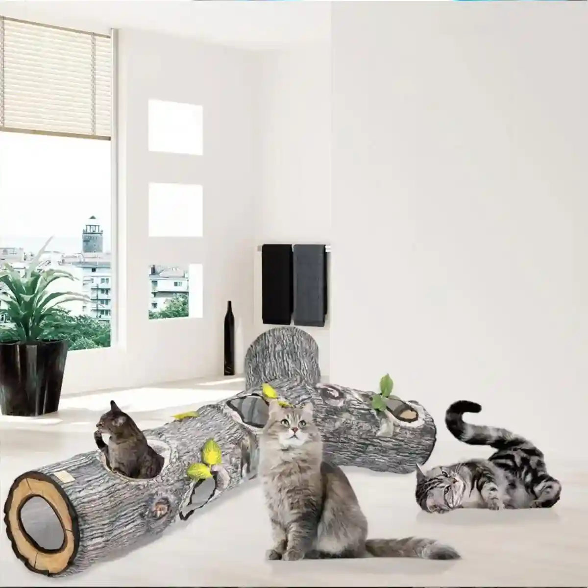 Y-Shaped Tree Trunk Cat Tunnel for Indoor & Outdoor Pet Play - Image 8