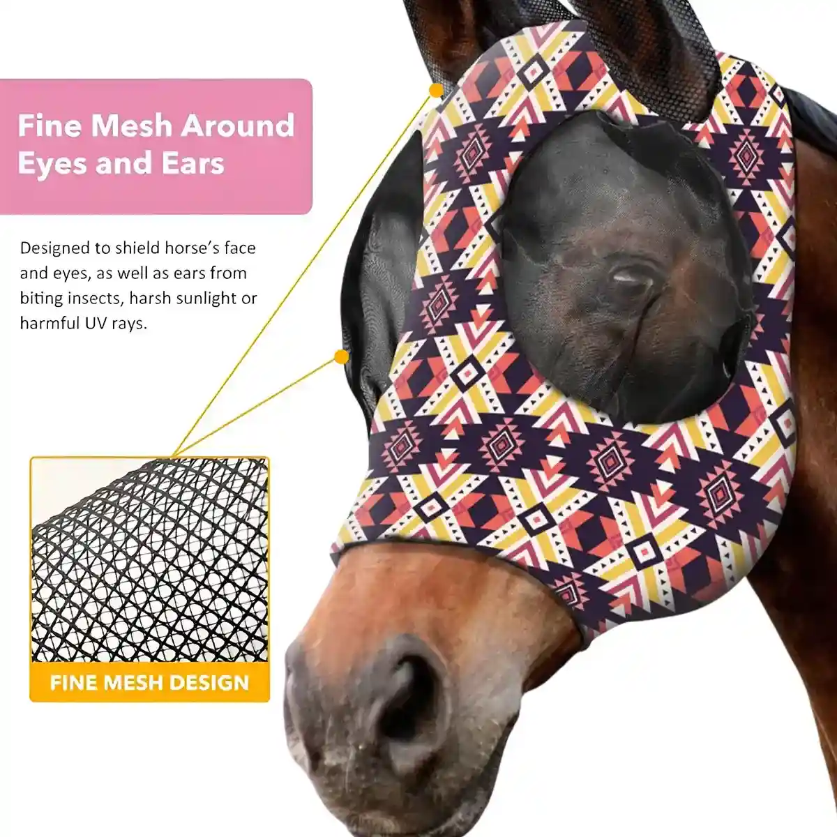 Colorful UV-Blocking Horse Mask with Mesh Eyes and Ear Covers - Image 7