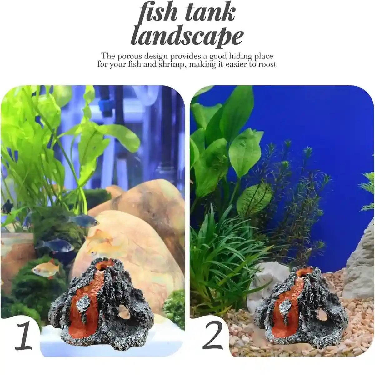 Volcanic Rock Aquarium Decoration Resin Fish Tank Shelter Cave - Image 5