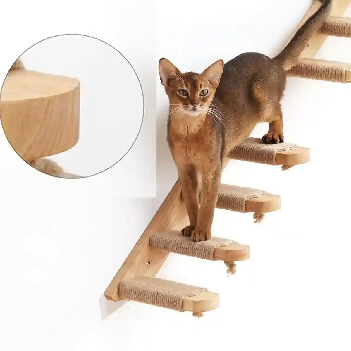 Wall-Mounted Cat Stairs Wooden Climbing Steps with Sisal for Cats - Image 4