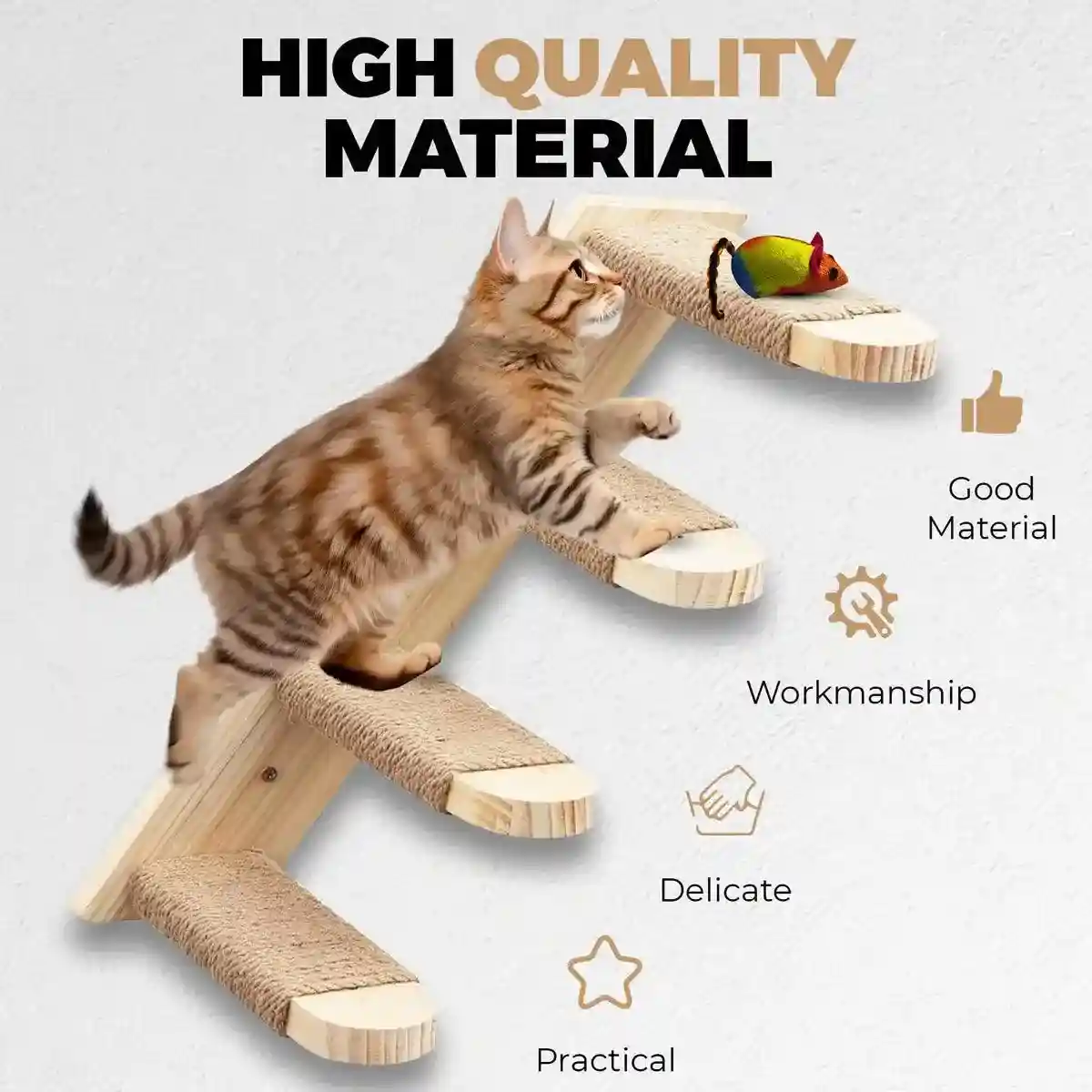 Wall-Mounted Cat Stairs Wooden Climbing Steps with Sisal for Cats - Image 7