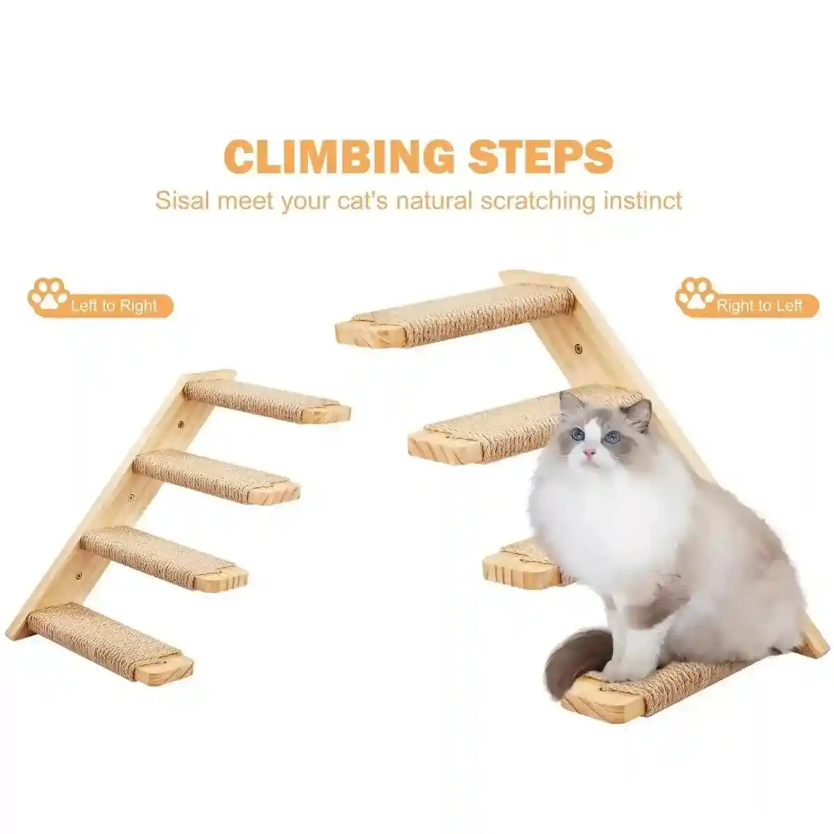 Wall-Mounted Cat Stairs Wooden Climbing Steps with Sisal for Cats - Image 9