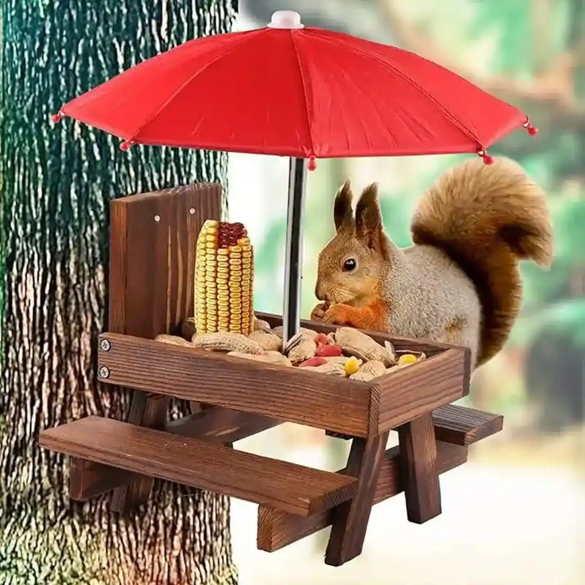 Weatherproof Wooden Squirrel Feeder Durable Outdoor Picnic Table - Image 11