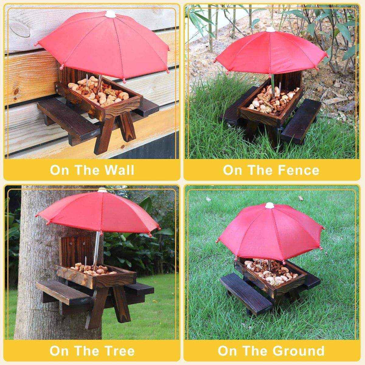Weatherproof Wooden Squirrel Feeder Durable Outdoor Picnic Table - Image 13