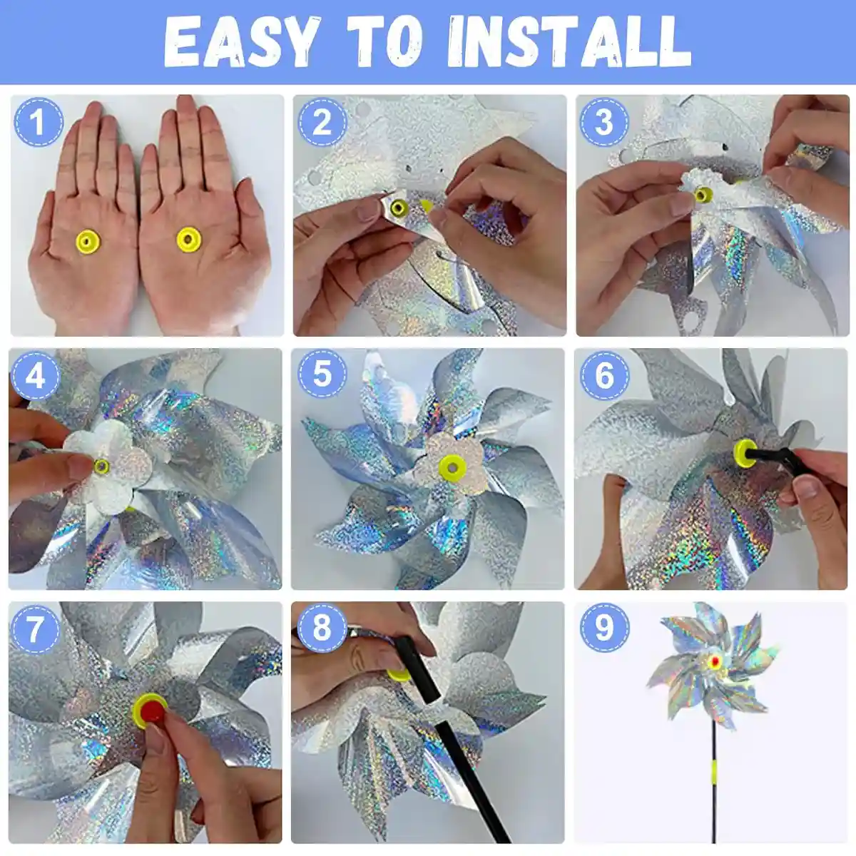 Reflective Windmill Bird Repellent 10PCS Garden Pest Deterrent Pinwheels - Image 12