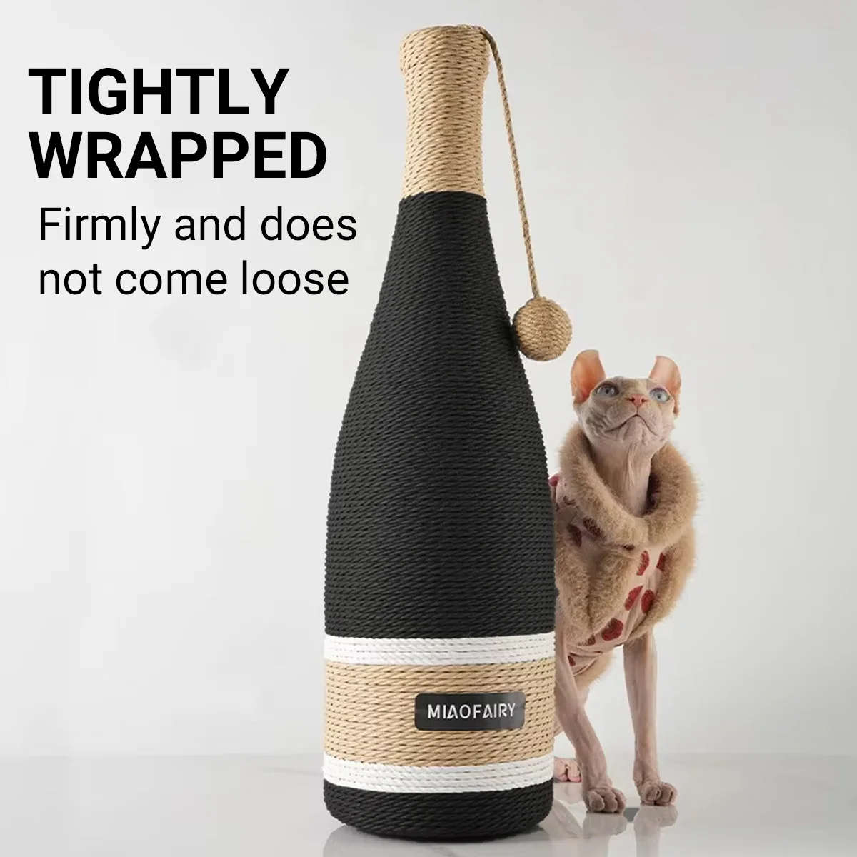 Wine Bottle Shaped Cat Scratching Post Stylish Hemp Rope Toy - Image 4