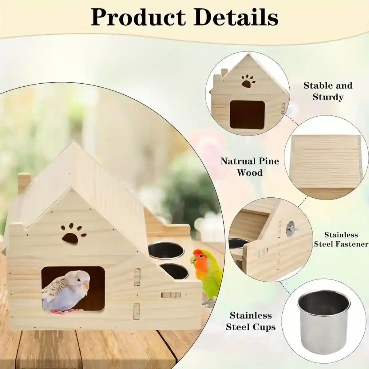 Multifunctional Wooden Bird House Villa with Feeder Natural Nesting Box - Image 5