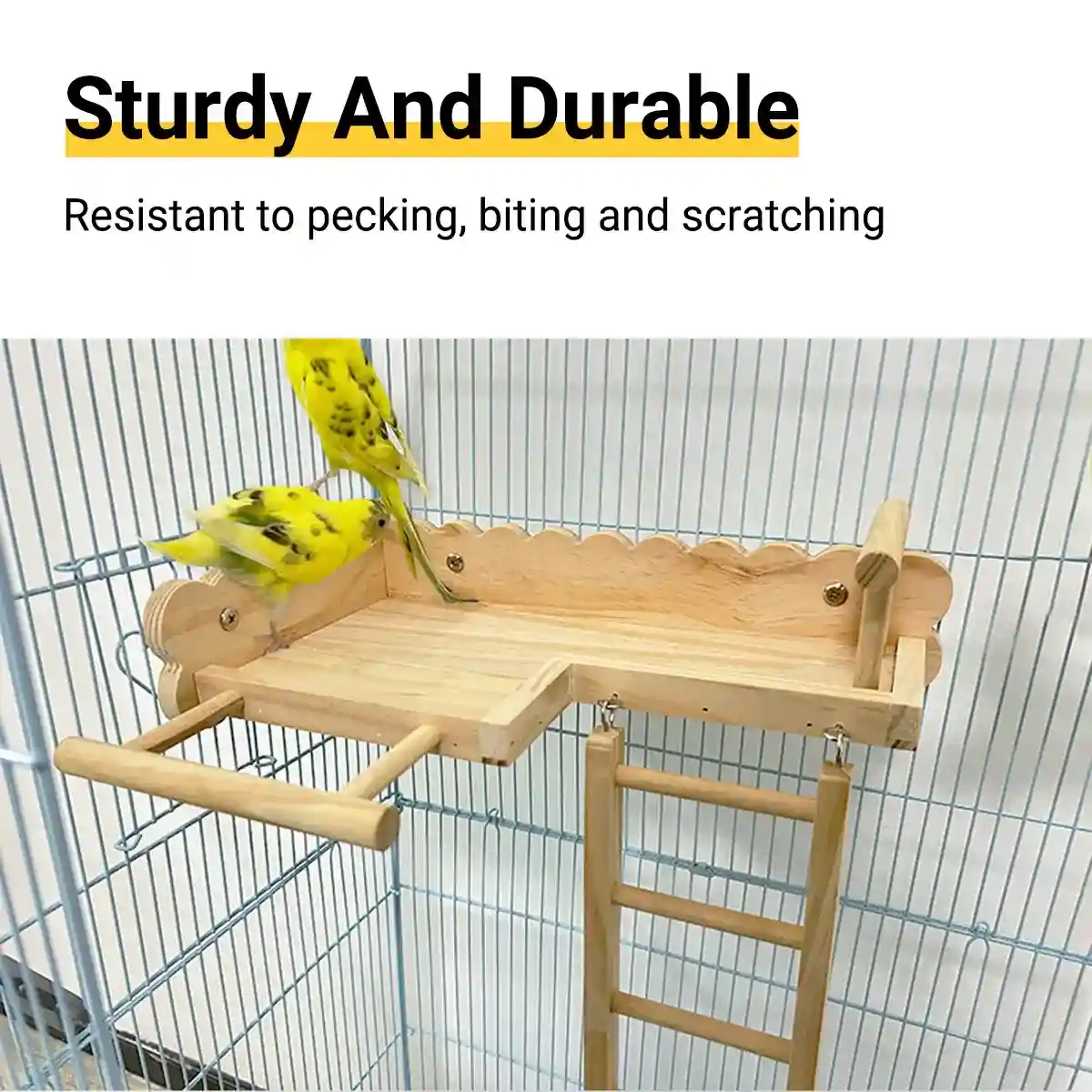 Parrot Cage Platform with Ladder Wooden Bird Stand for Small Birds - Image 3