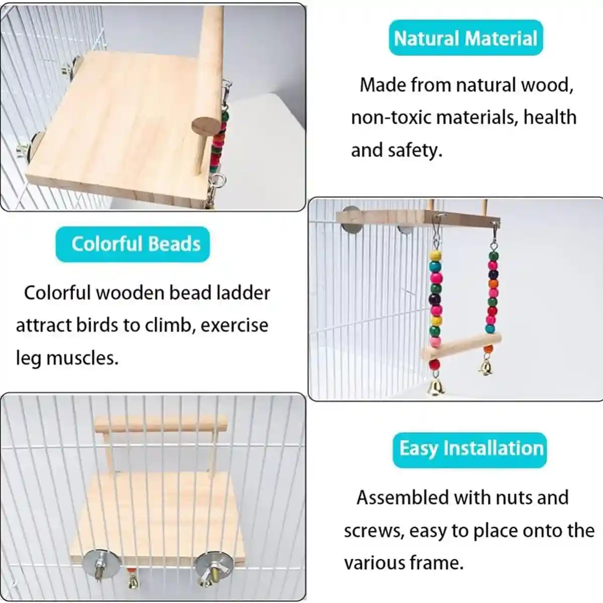 2-in-1 Wooden Bird Swing Platform for Parrots & Budgies - Image 10