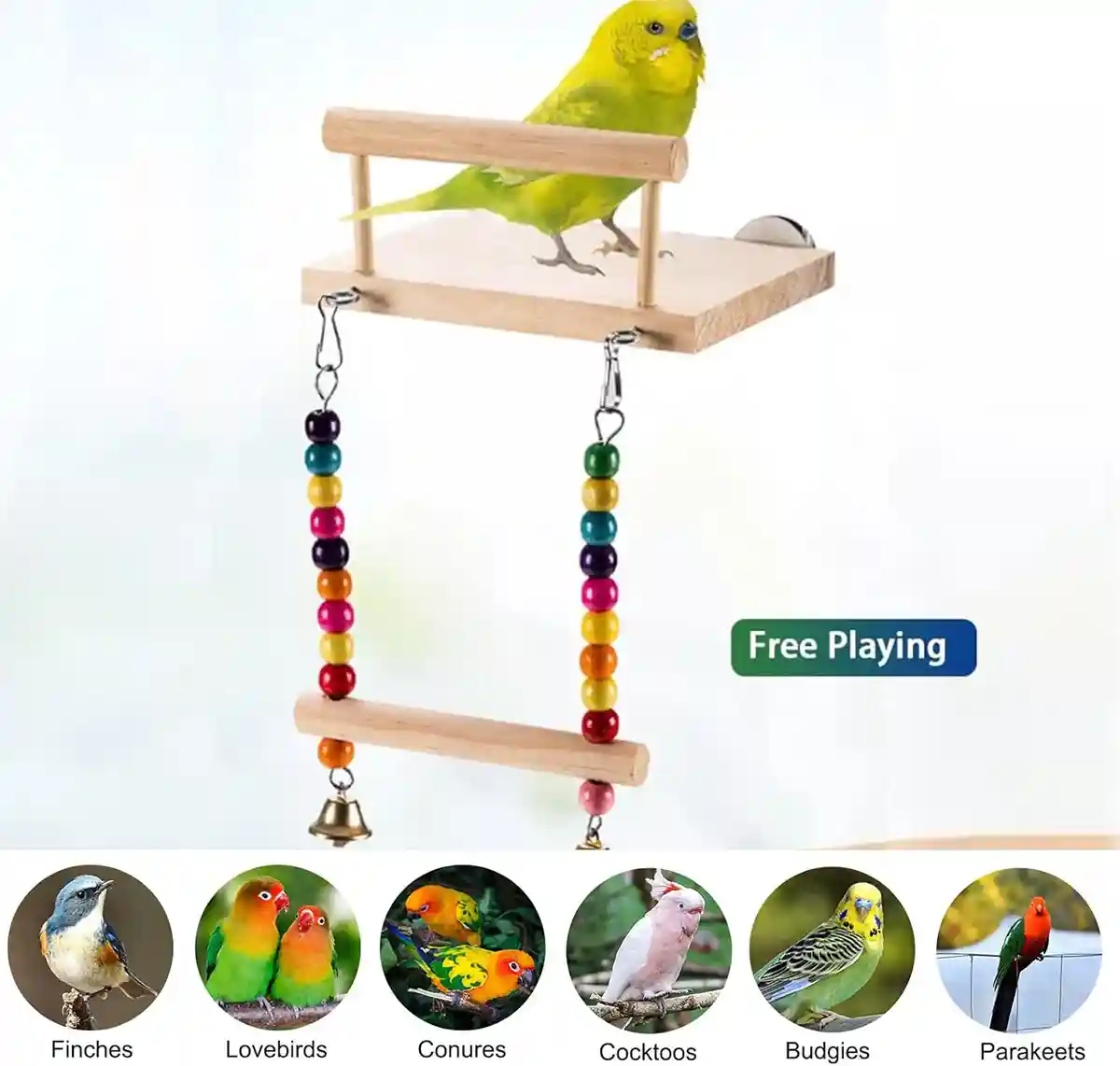 2-in-1 Wooden Bird Swing Platform for Parrots & Budgies - Image 5