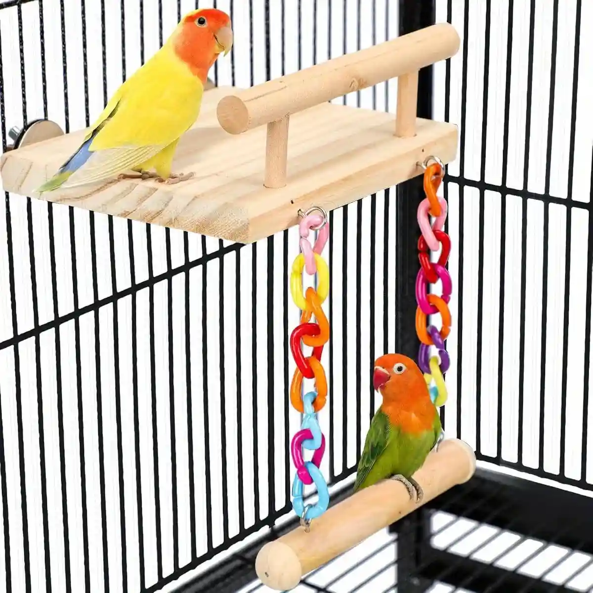 2-in-1 Wooden Bird Swing Platform for Parrots & Budgies - Image 8