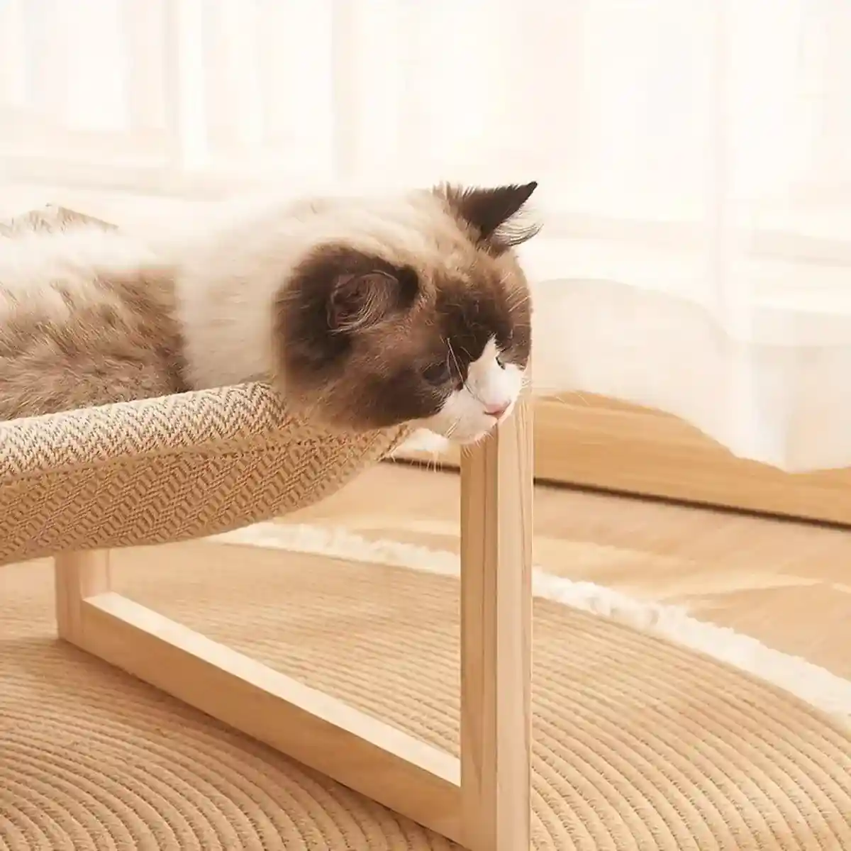 Wooden Cat Bed Elevated Cat Hammock with Breathable Linen Fabric - Image 11