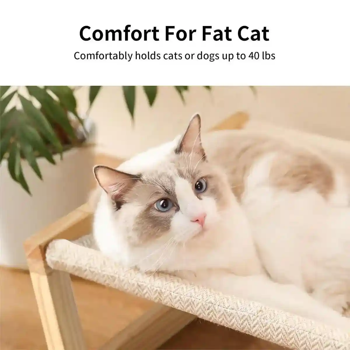 Wooden Cat Bed Elevated Cat Hammock with Breathable Linen Fabric - Image 6