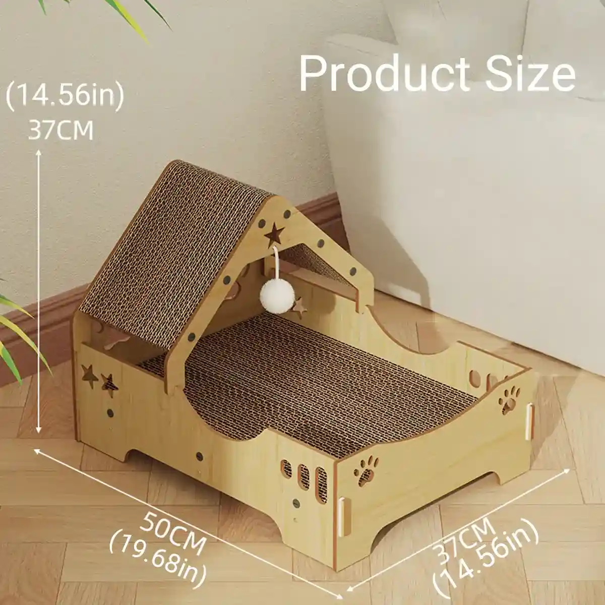 Wooden Cat Scratching Bed with Toy Durable Claw-Friendly Cat Lounge - Image 3