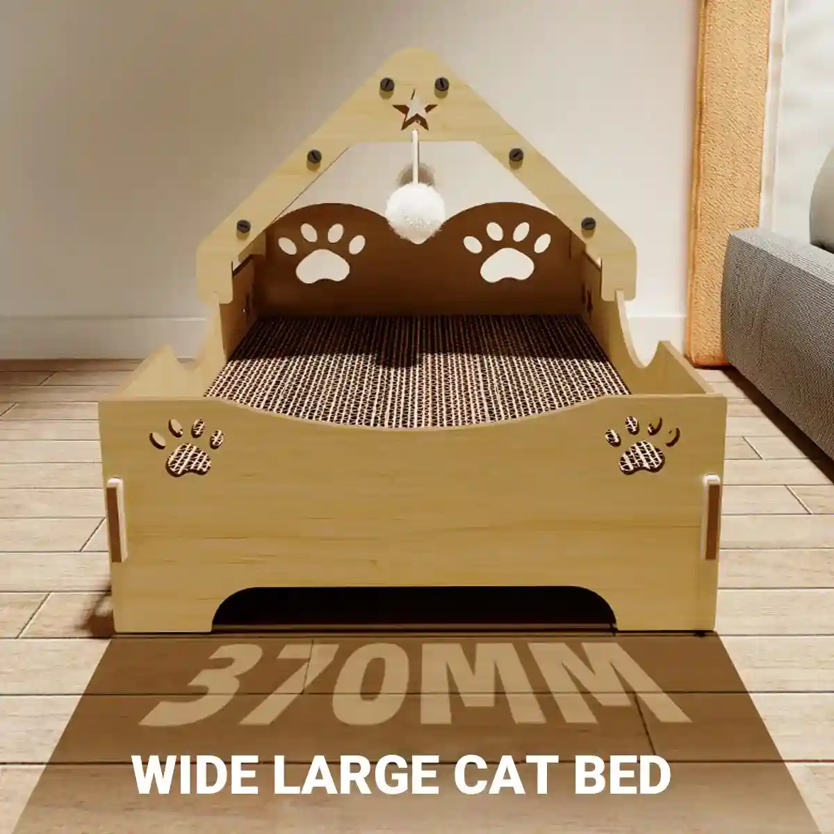 Wooden Cat Scratching Bed with Toy Durable Claw-Friendly Cat Lounge - Image 4