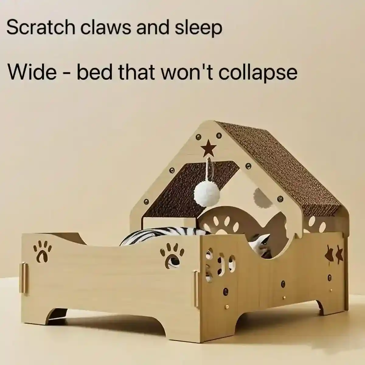 Wooden Cat Scratching Bed with Toy Durable Claw-Friendly Cat Lounge - Image 9