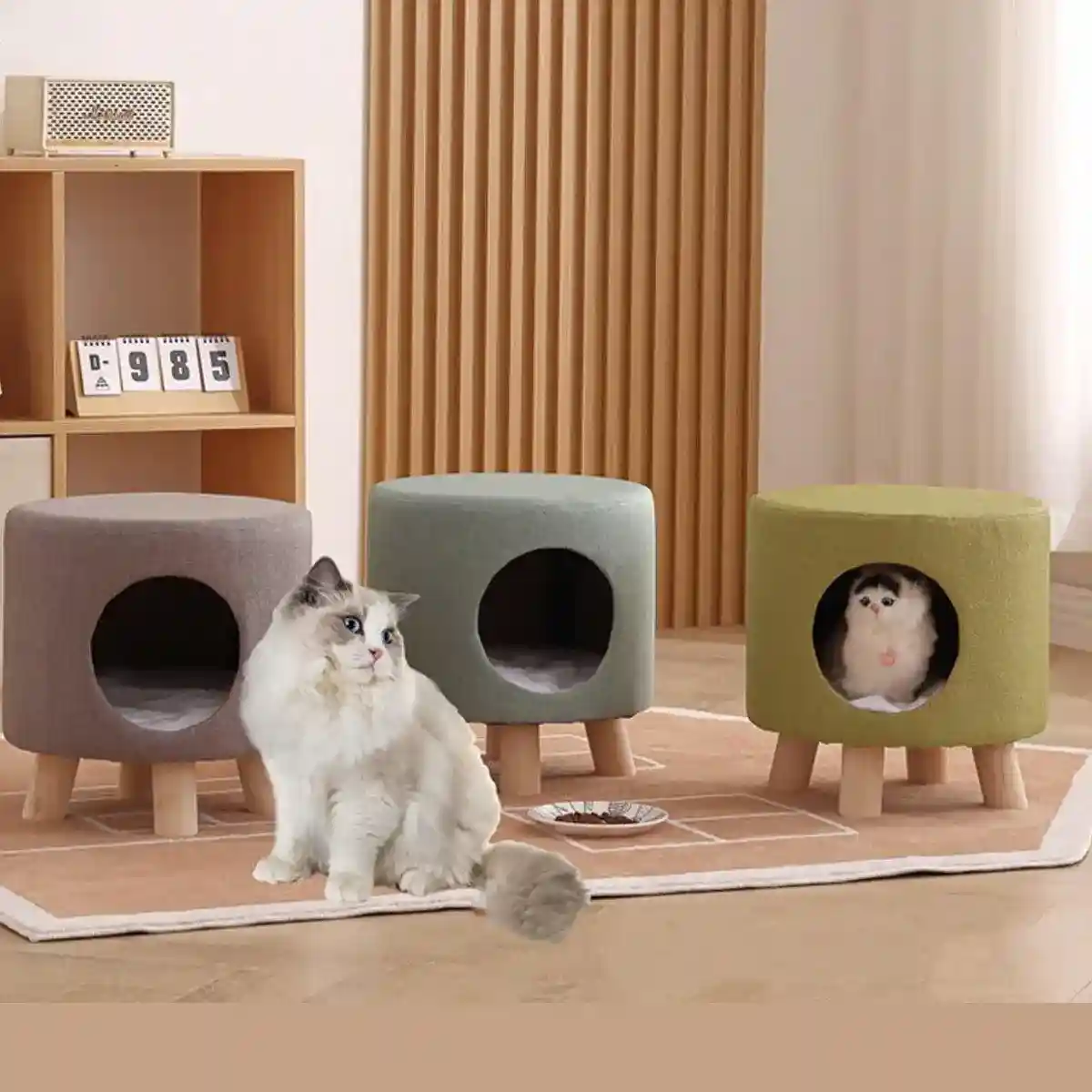 Wooden Cat Stool House Bench Pet Furniture Comfortable Cat Bed for Rest and Play - Image 7