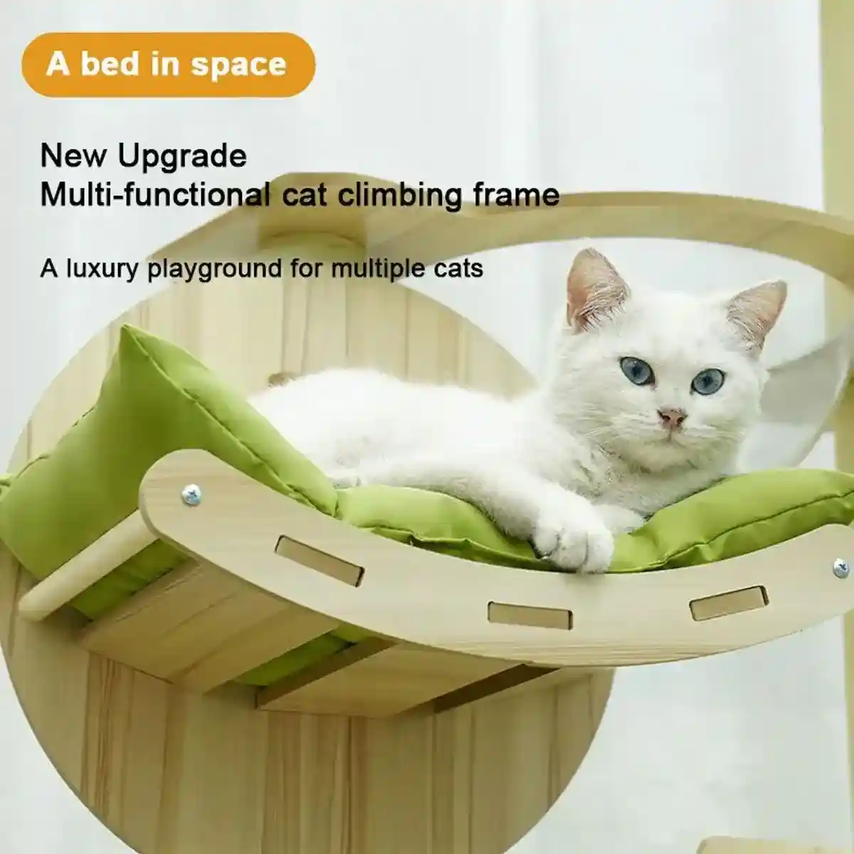 Stylish Wooden Cat Tower with Lounge Capsule and Scratching Ramp - Image 6