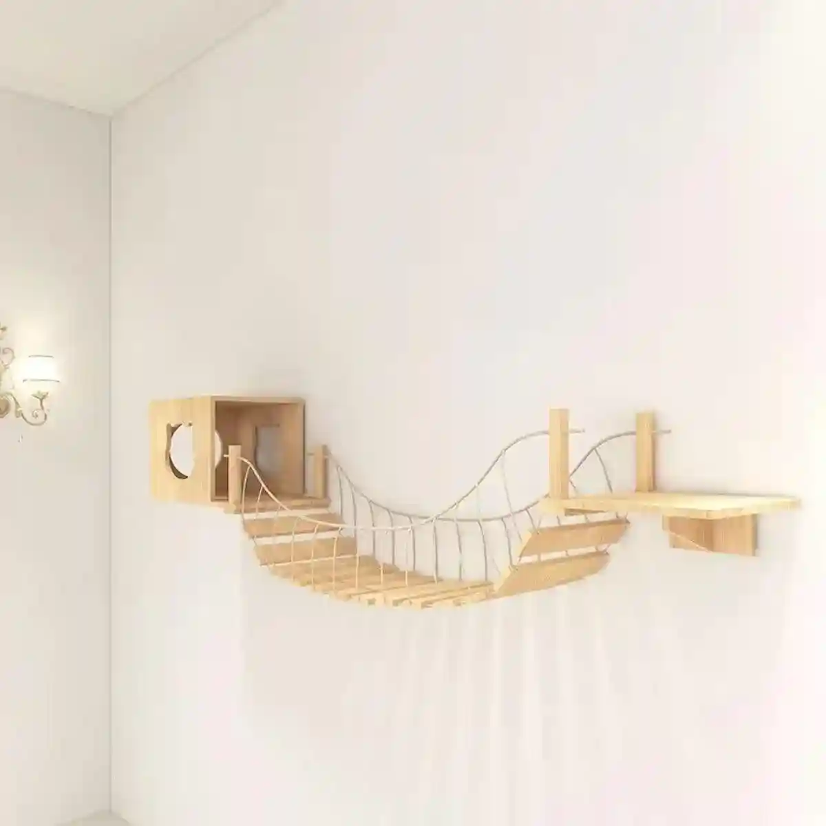 Modern Cat Wall Furniture – Space-Saving Wooden Cat Bridge & Condo Set - Image 11